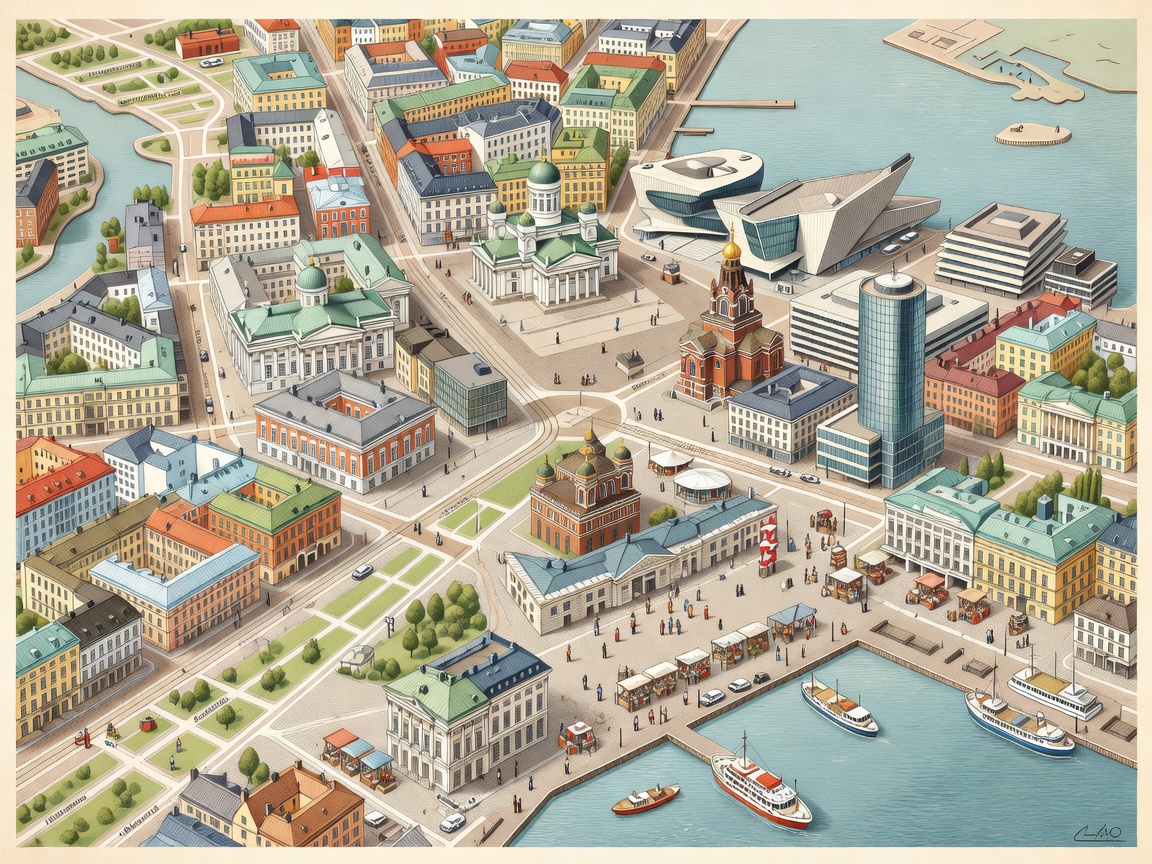 Karttakuva Helsingin keskustasta toimituksen sijainnista